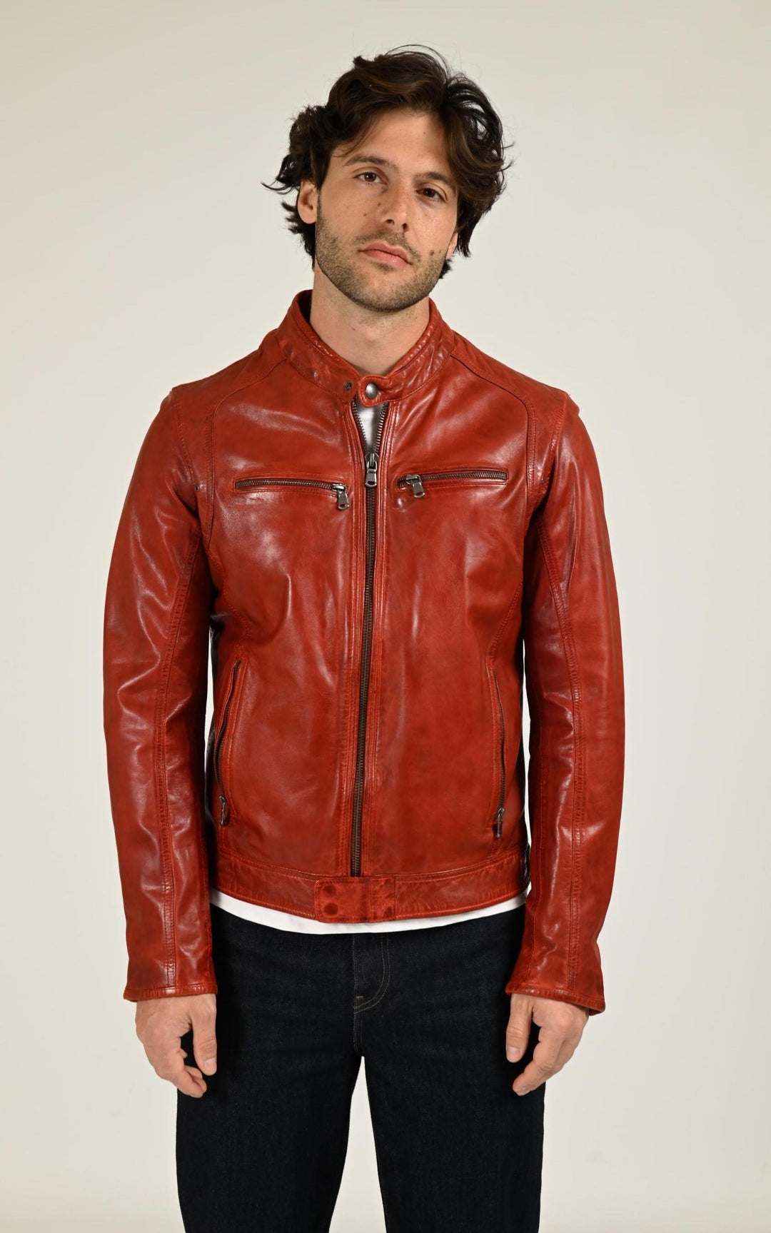 Blouson Cuir Homme Daytona 73, modèle Dustin 100233 de couleur rouge