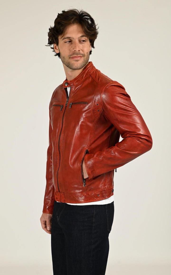 Blouson Cuir Homme Daytona 73, modèle Dustin 100233 de couleur rouge