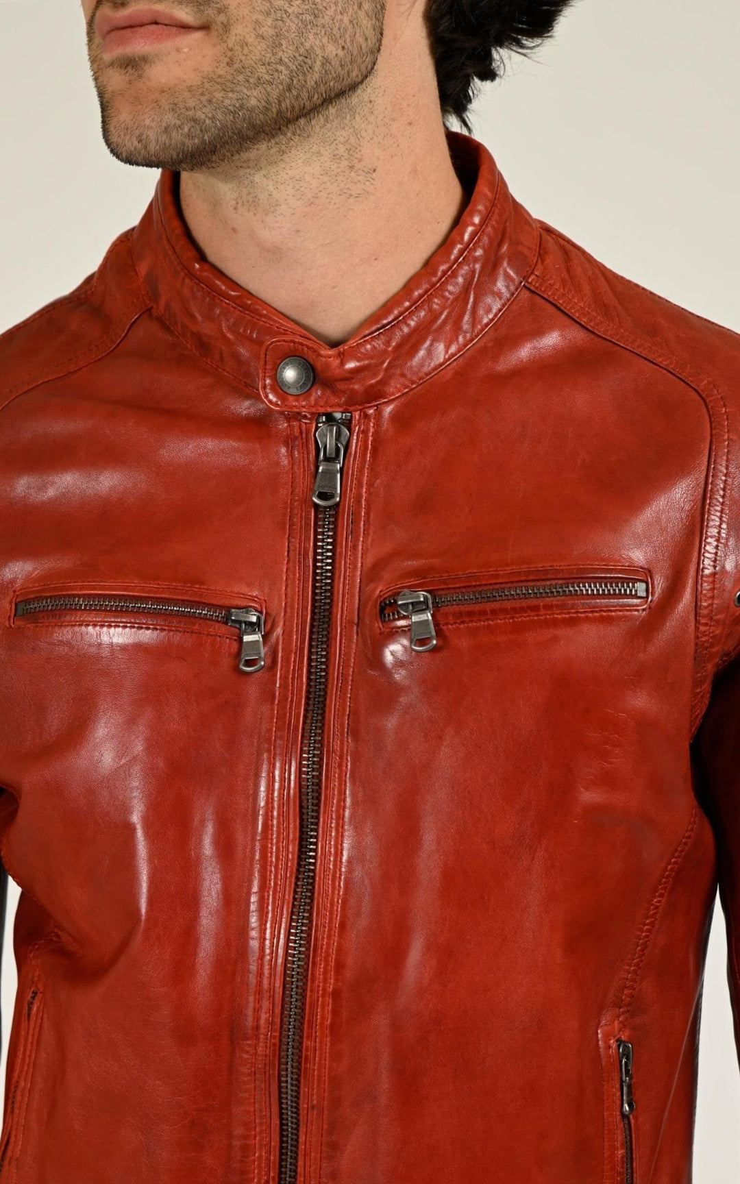Blouson Cuir Homme Daytona 73, modèle Dustin 100233 de couleur rouge