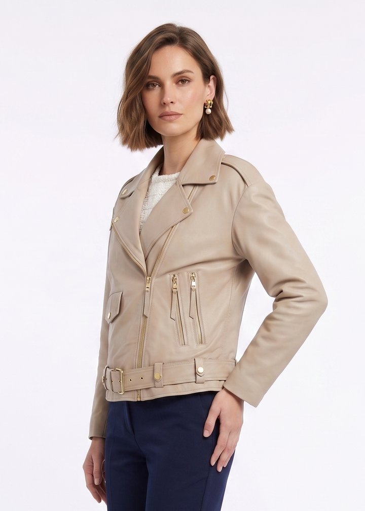 PSAG-19 Damejakke - Lamb Porto Leather - Dame - Off White