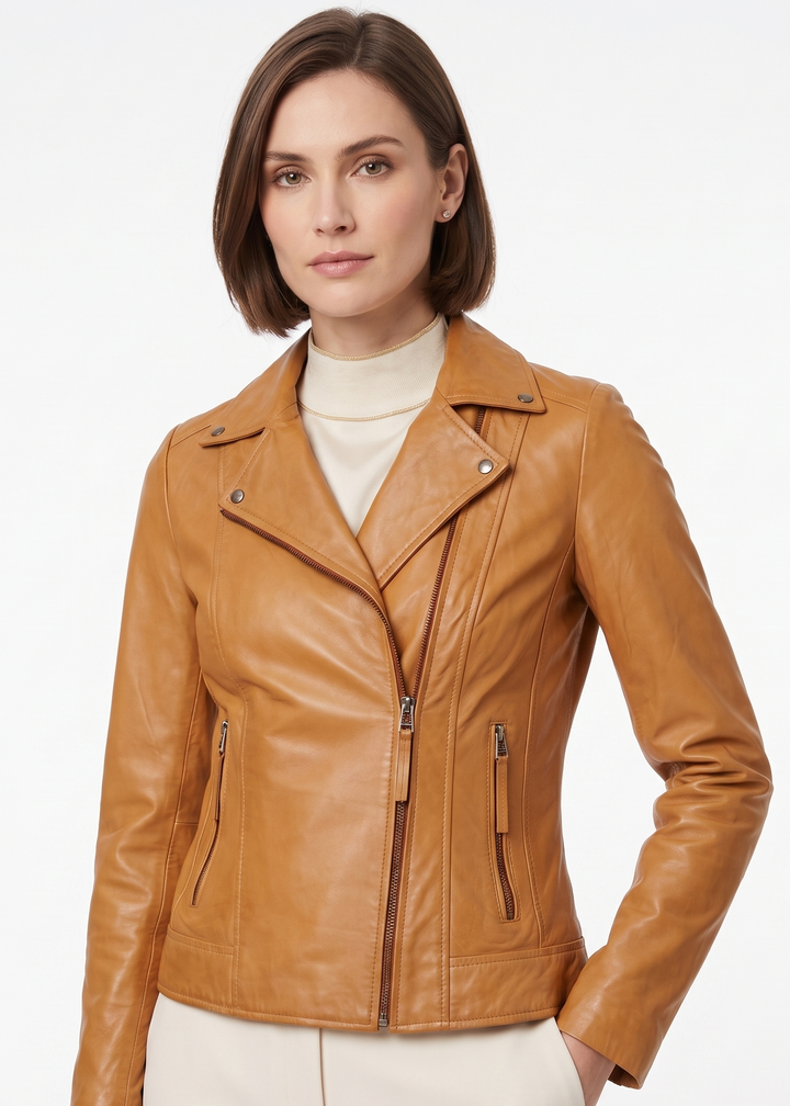Bella - Lamb Malli Skinnjacka - Dam - Cognac