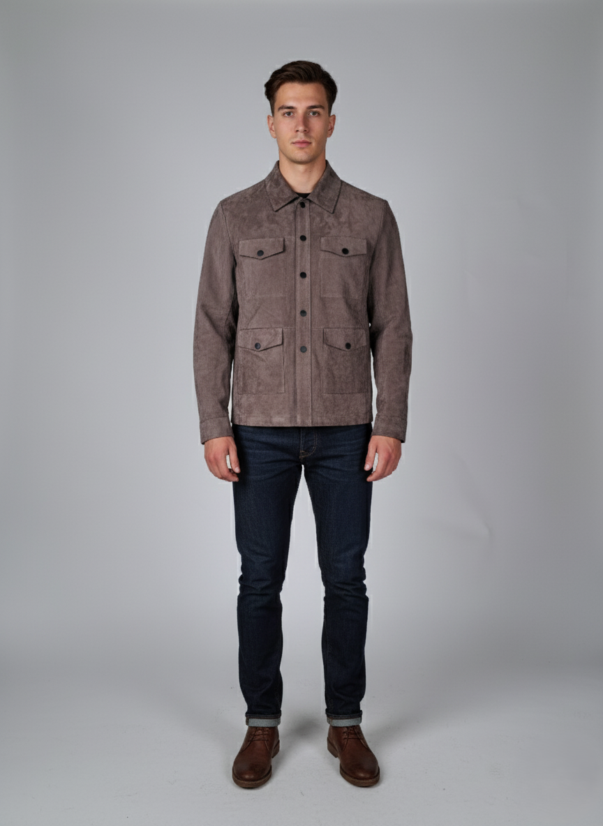 Gerhard, 65 cm. - Kragen - Dickes Ziegenveloursleder - Herren - Dunkelgrau