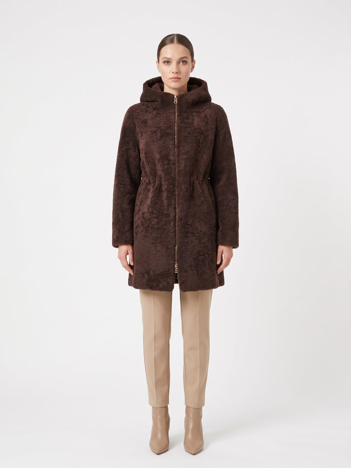 Delaney, 87 cm. - Hood Curly Lamb - Women Brown