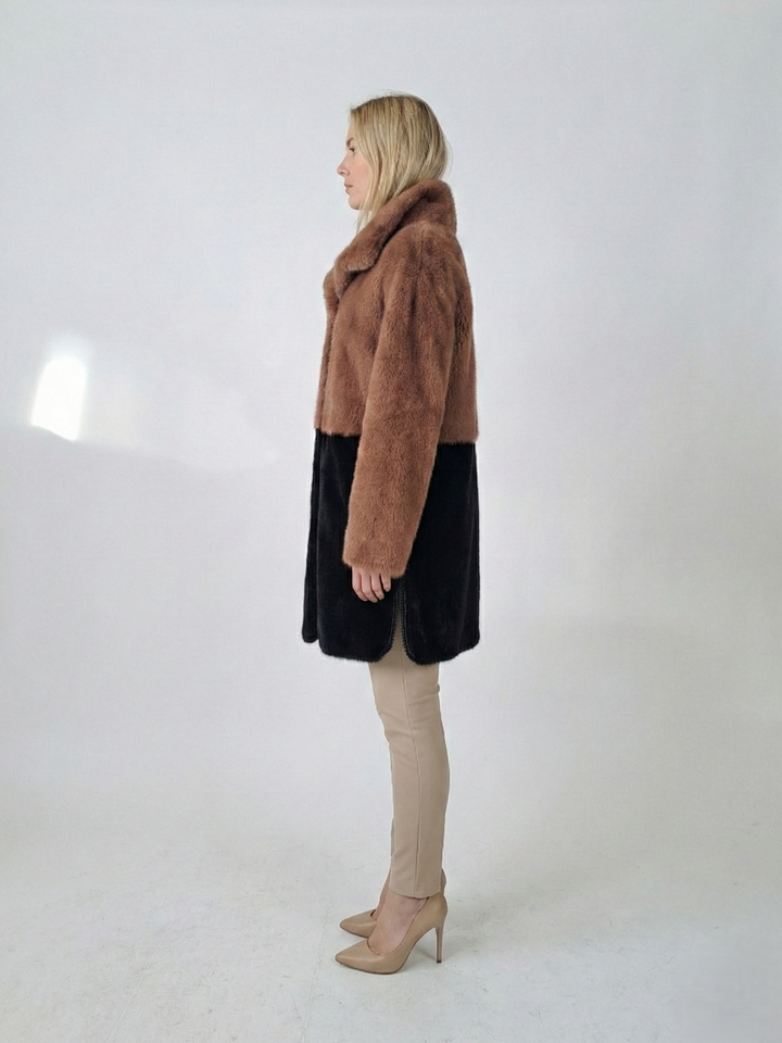 Ganaia, 85 cm. - Kragen – Nerz – Damen – Schwarz und Staubrosa