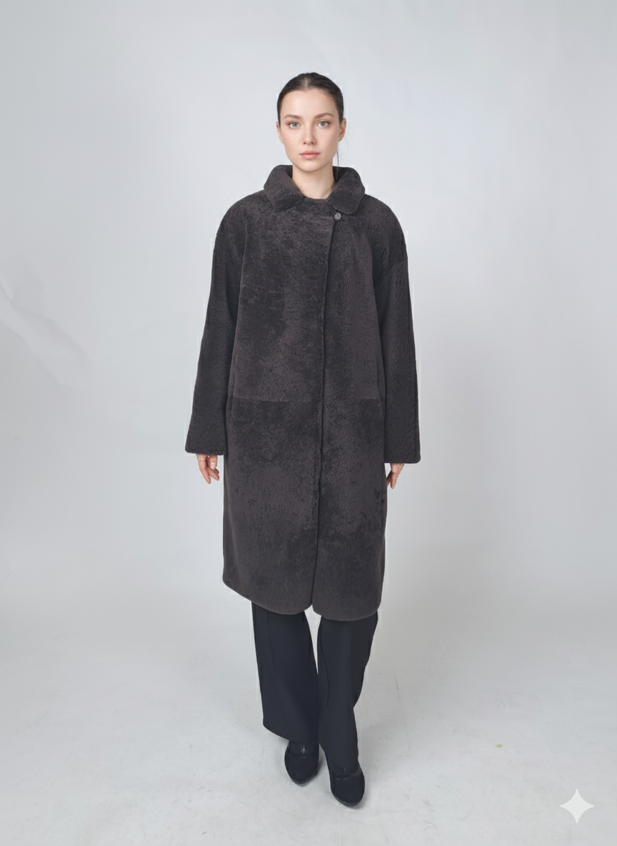 Hella, 95 cm. - Halsband - Curly Lamb - Damen - Kaffee