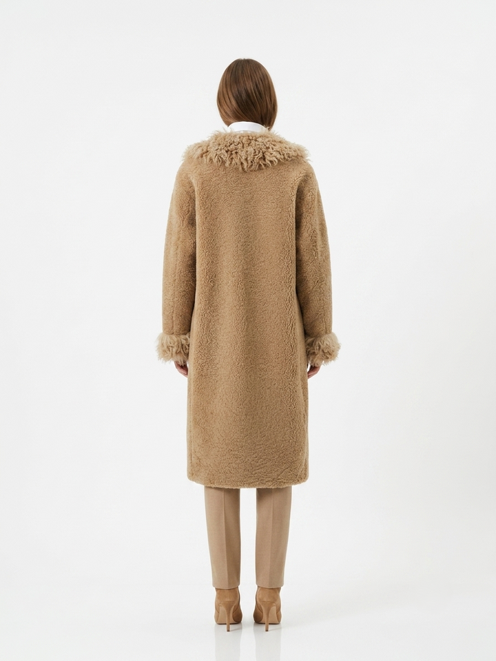Iresa, 110 cm. Curly Lamb - Women Light Camel