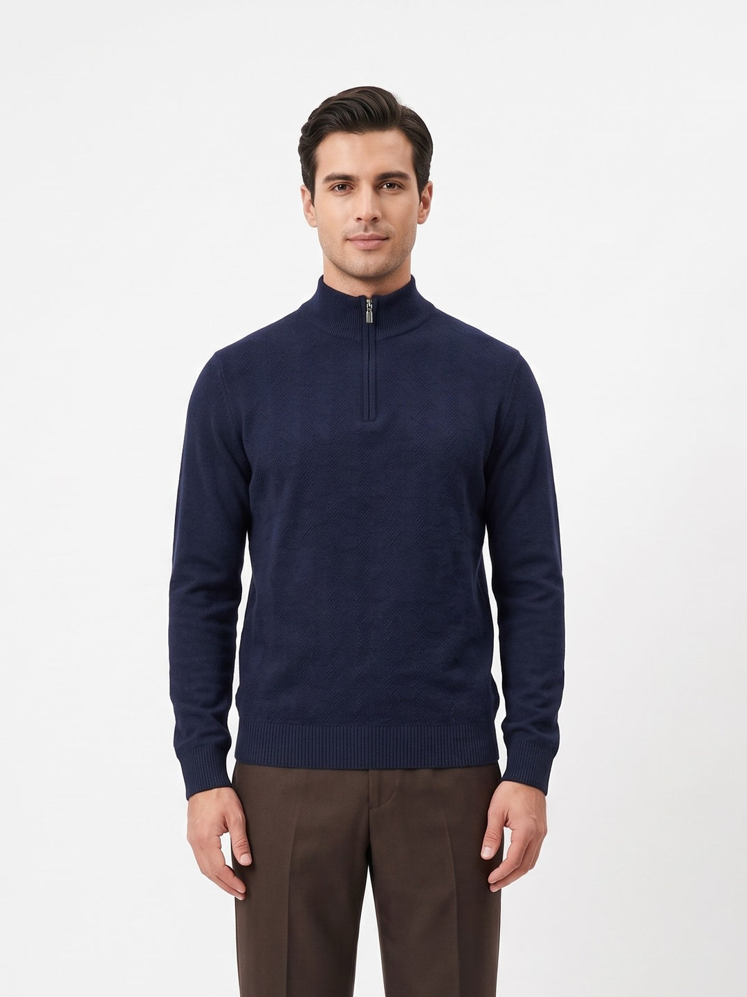 SY-1568-9 Herren-Pullover mit halbem Reißverschluss – 100 % reines Kaschmir – Herren – Dunkelblau