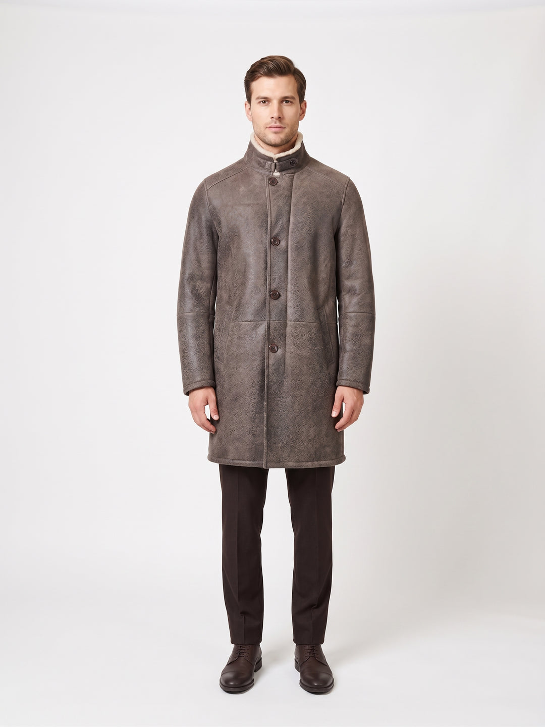Carlo, 100 cm. - Collar Nappa Lamb Crack Washed - Man Dark Brown