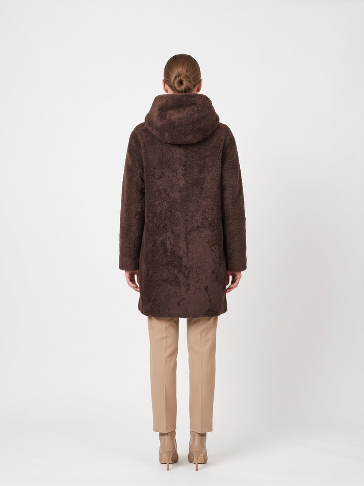 Delaney, 87 cm. - Hood Curly Lamb - Women Brown