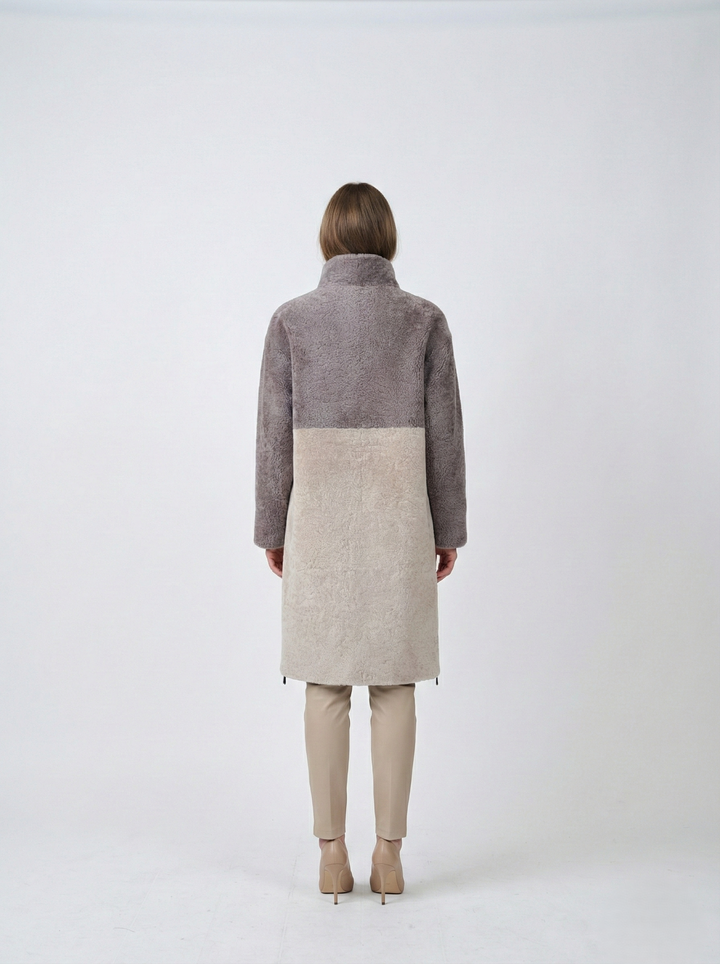 Filuka, 100 cm. - Collar - Curly Lamb - Women - Latte & Dark Beige