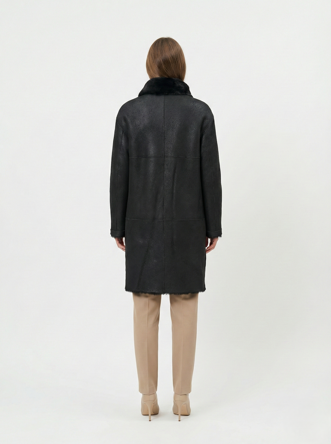 Giorgiana, 95 cm. - Hood - Nappa Lamb Crack - Women - Black