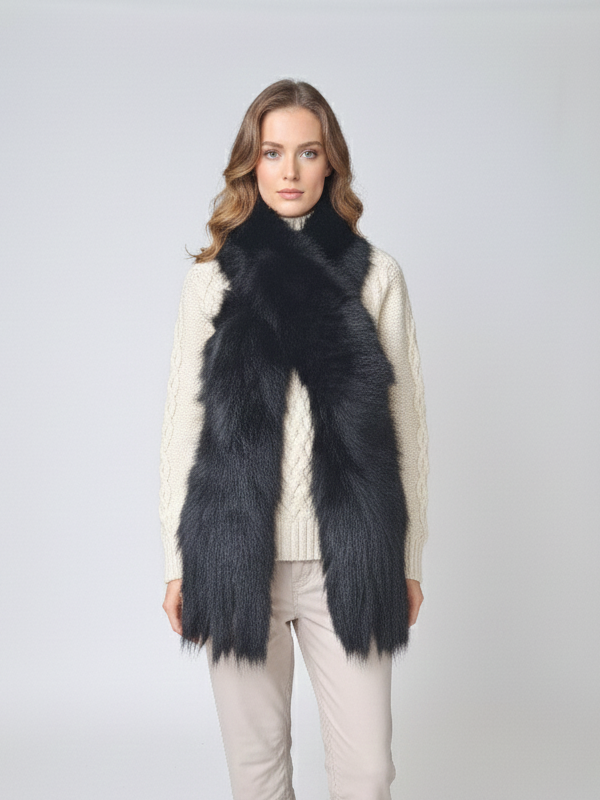 Scarf, 15*155 cm. - Fox Knitted - Accesories - Black