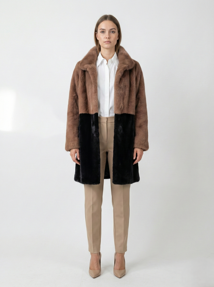 Ganaia, 85 cm. - Kragen – Nerz – Damen – Schwarz und Staubrosa