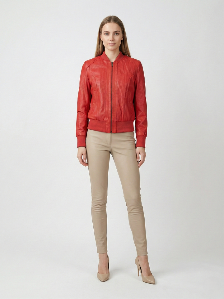 Angee, 56 cm. - Halsband – Lamm-Malli-Leder – Damen – Chili-Rot