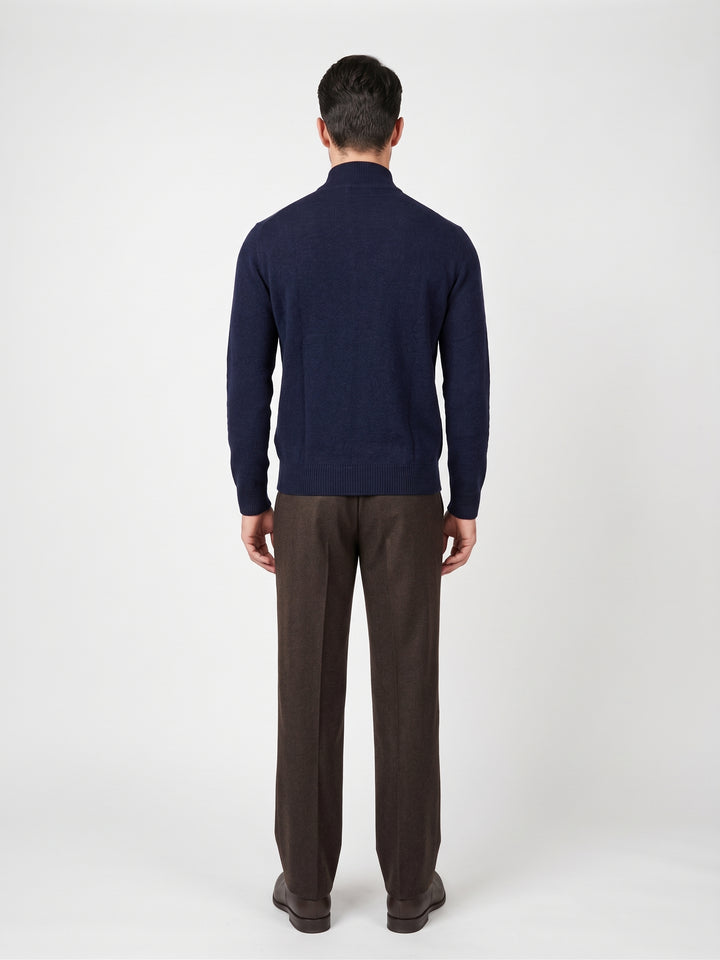 SY-1568-9 Herren-Pullover mit halbem Reißverschluss – 100 % reines Kaschmir – Herren – Dunkelblau
