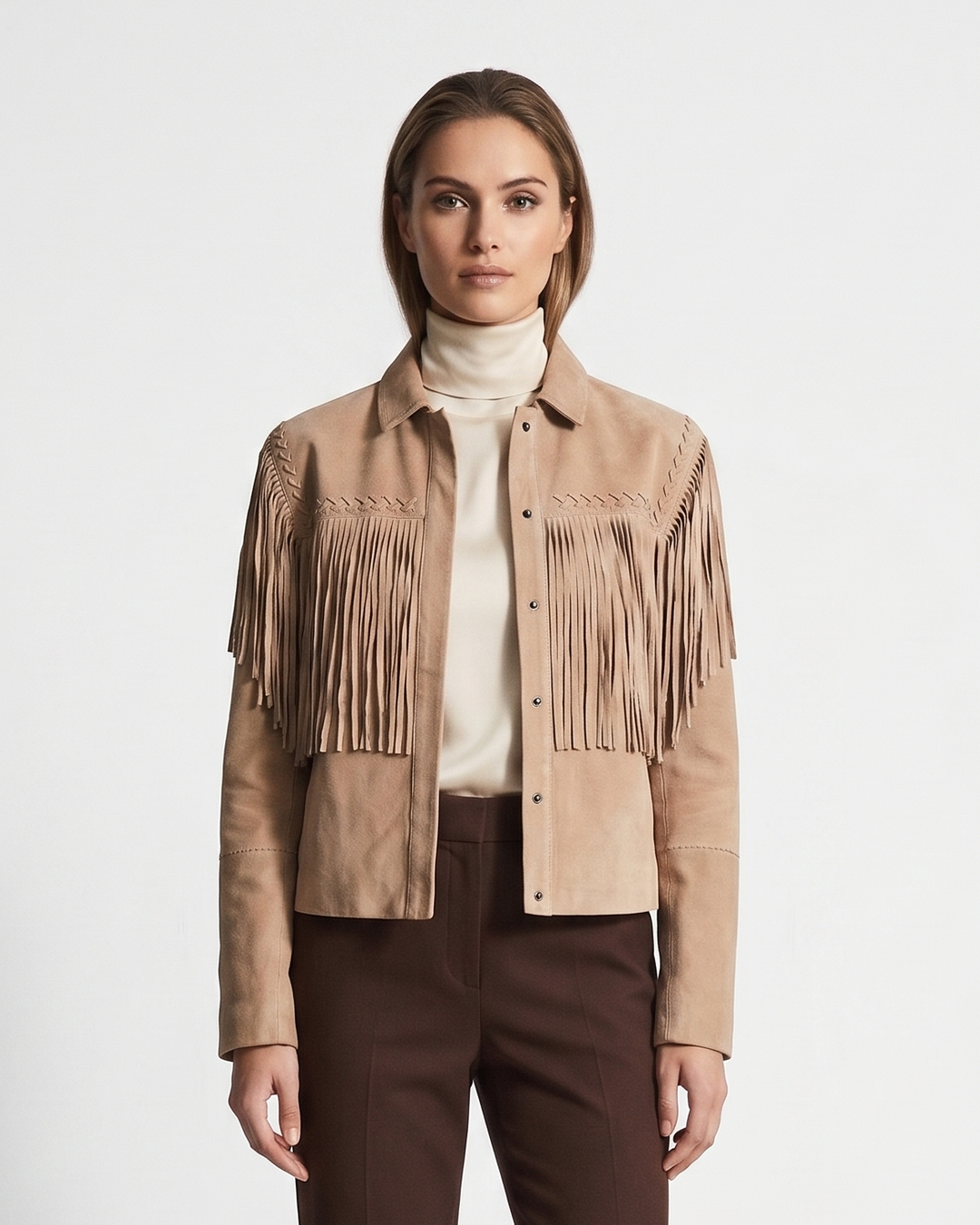 Kristall, 52 cm. - Kragen - Ziegenwildleder - Damen - Taupe