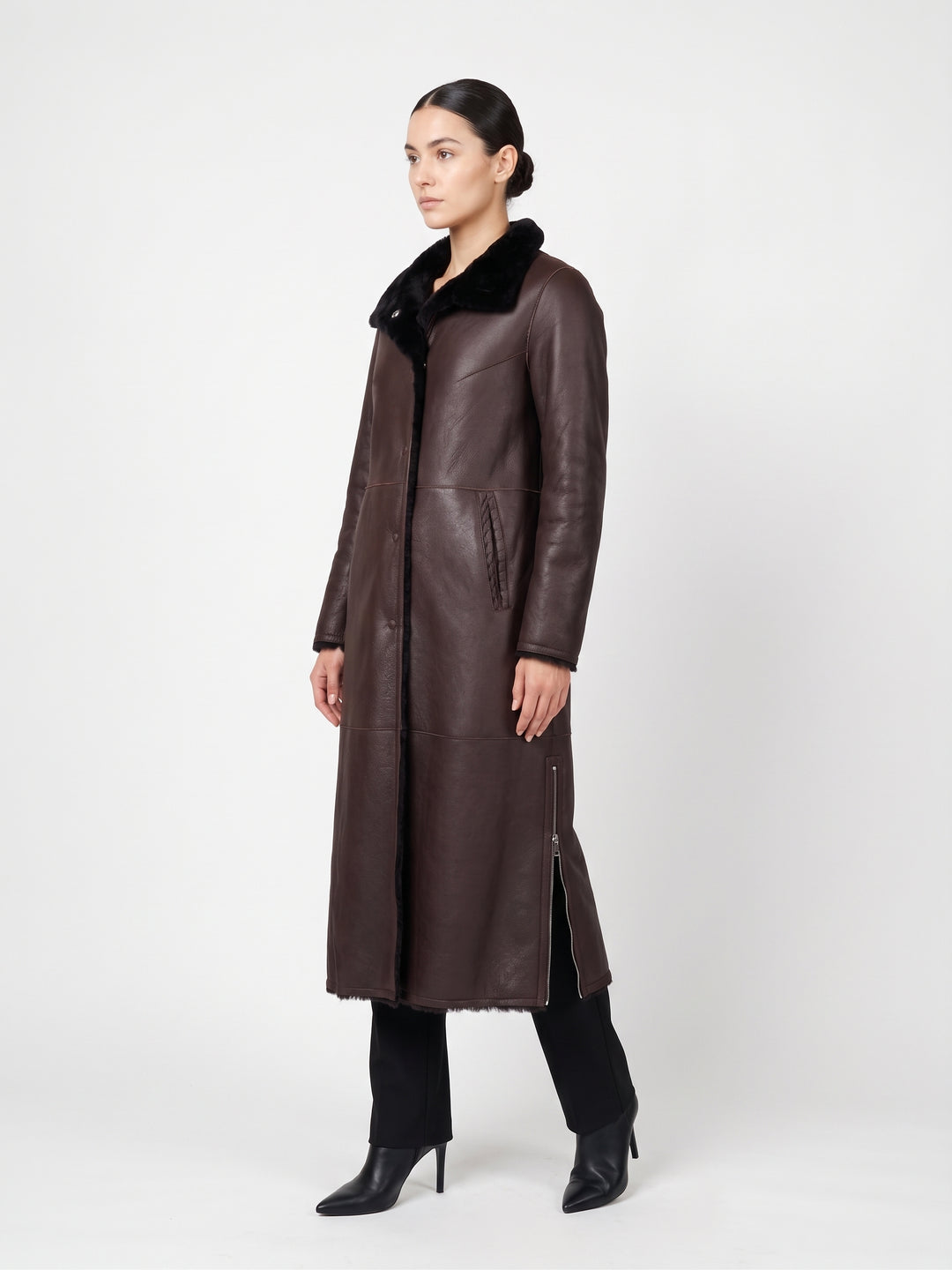 Flora, 125 cm. - Collar Nappa Lamb - Women Dark Brown