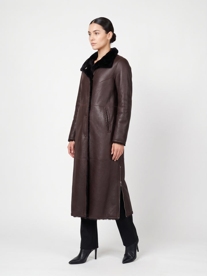 Flora, 125 cm. - Collar Nappa Lamb - Women Dark Brown