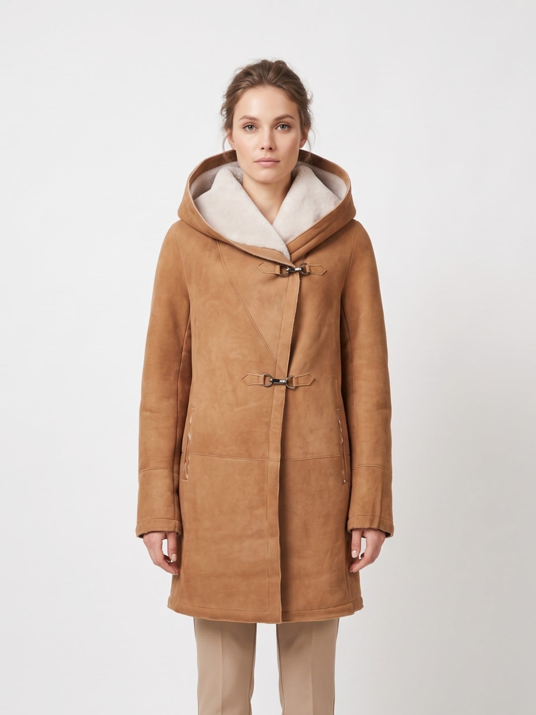 969, 90 cm. - Hette - Semsket lammejakke - Dame - Cognac