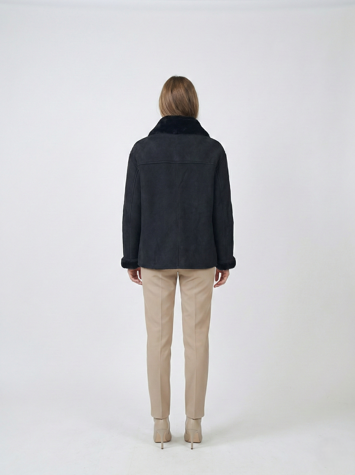 Olivia, 62 cm. - Suede Lamb - Women - Black