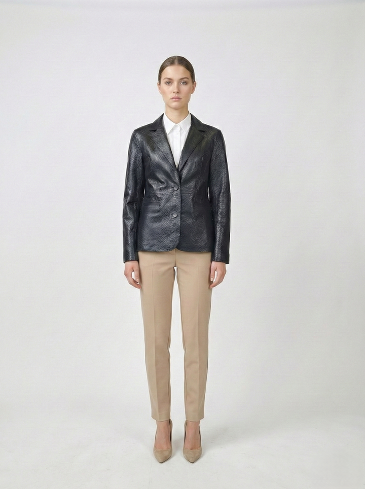 Lia Blazer, 62 cm. - Collar - Lamb Leather - Women - Black