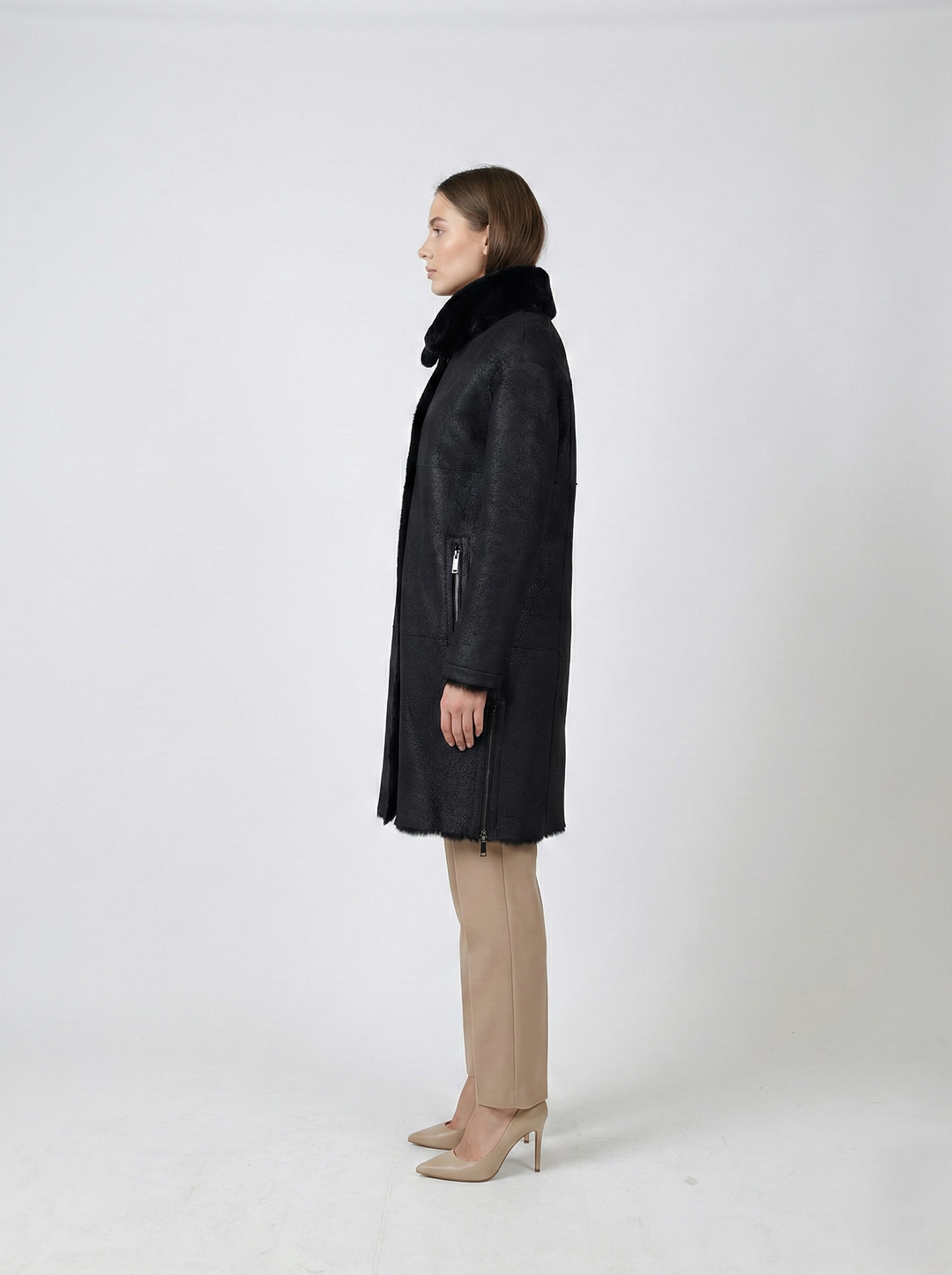 Giorgiana, 95 cm. - Hood - Nappa Lamb Crack - Women - Black