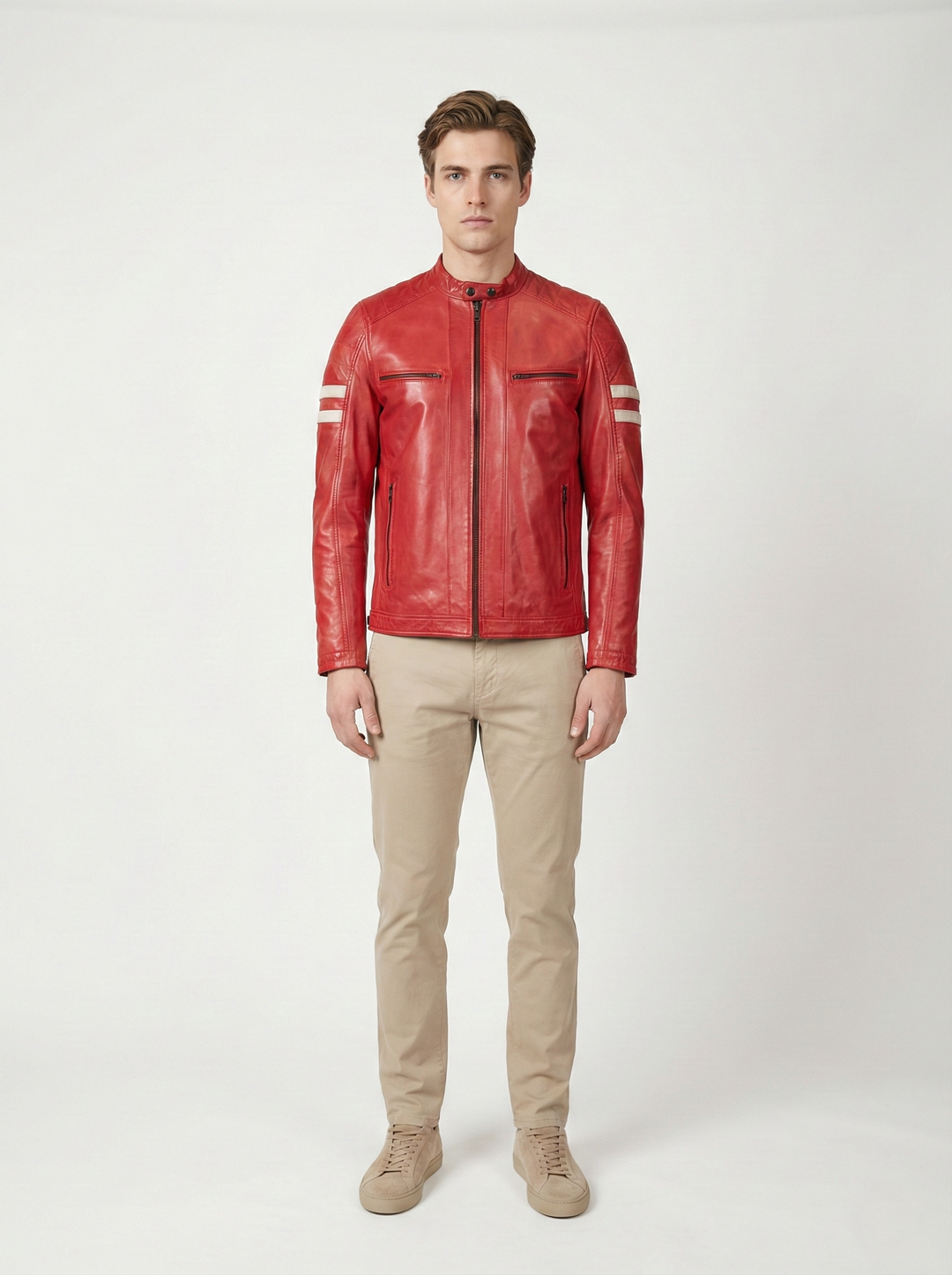 Charlie, 65 cm. - Collar - Lamb Polish Nappa Leather -Man - Chili Red