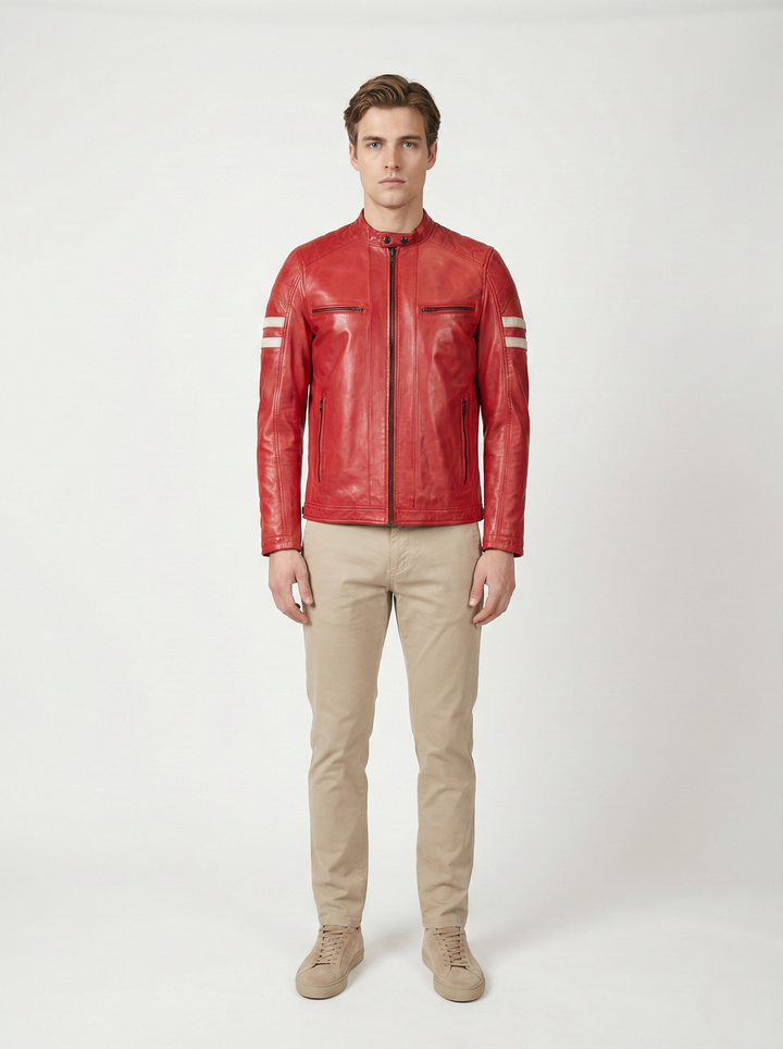 Charlie, 65 cm. - Collar - Lamb Polish Nappa Leather -Man - Chili Red