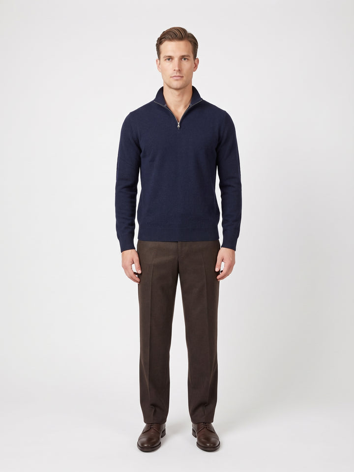 SY-1568-9 Herren-Pullover mit halbem Reißverschluss – 100 % reines Kaschmir – Herren – Dunkelblau