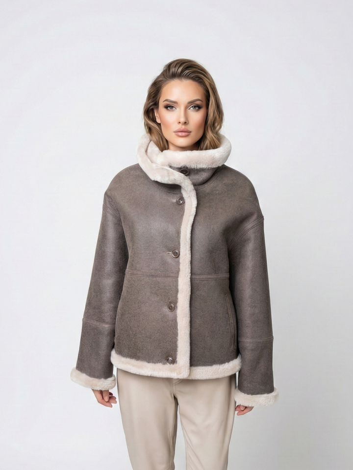 Iolande, 60 cm. - Krage - Nappa Lamb Crack - Dam - Brun