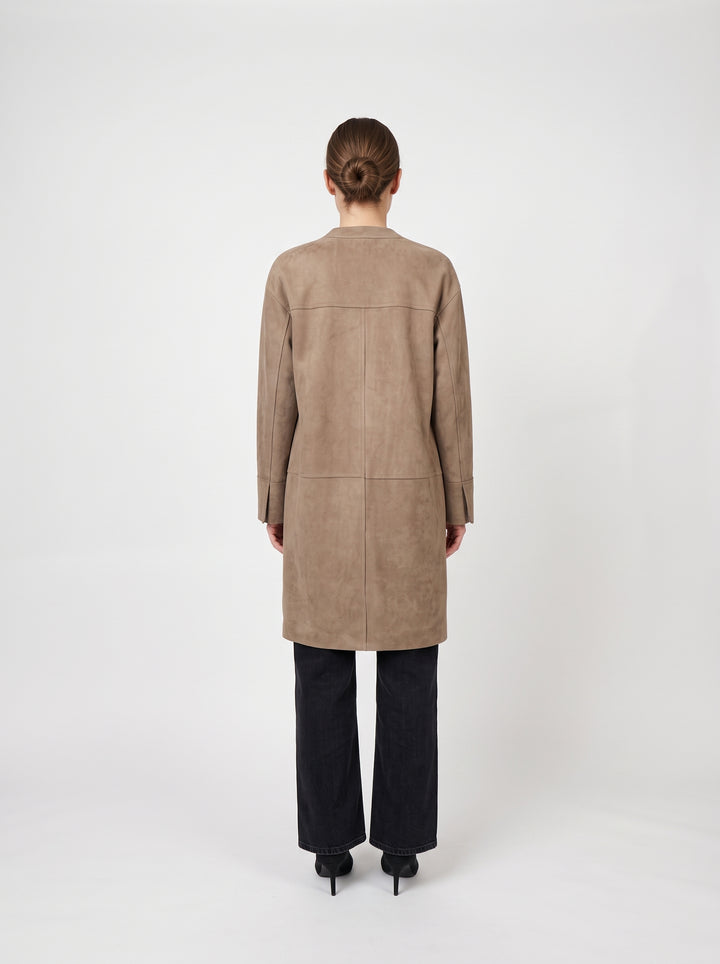 Fina, 98 cm. Goat Suede Leather - Women Light Olive