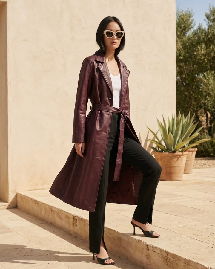 Connie, 115 cm. - Kragen - dickes Dace-Lammleder - Damen - Bordeaux