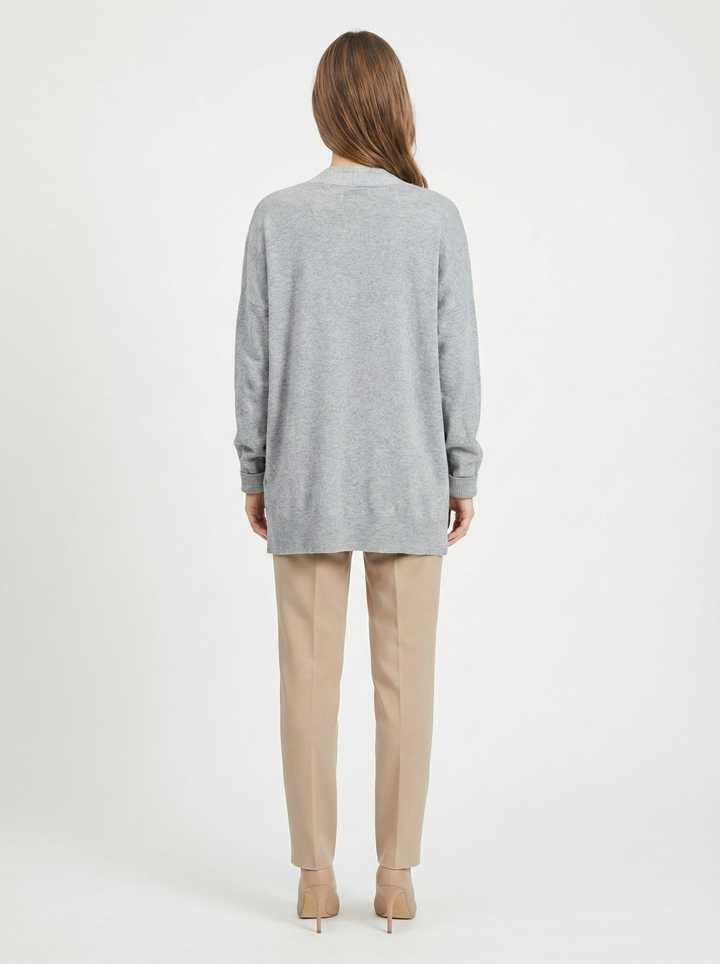 SY-25005 lång kofta - 100 % ren kashmir - dam - grå