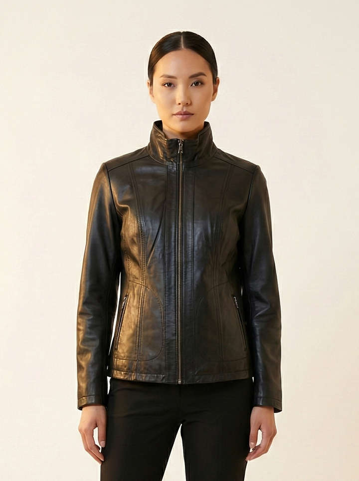 Hanne, 60 cm. - Lam Malli skinnjakke - kvinner - svart