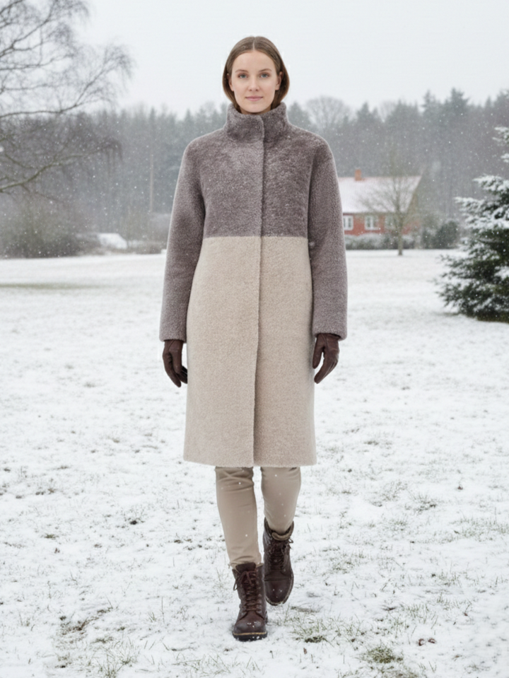 Filuka, 100 cm. - Collar - Curly Lamb - Women - Latte & Dark Beige