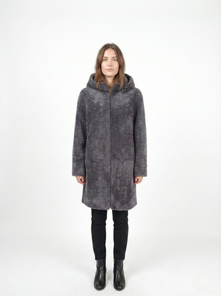 Delaney, 87 cm. - Hood - Curly Lamb - Kvinder - Segred Gray