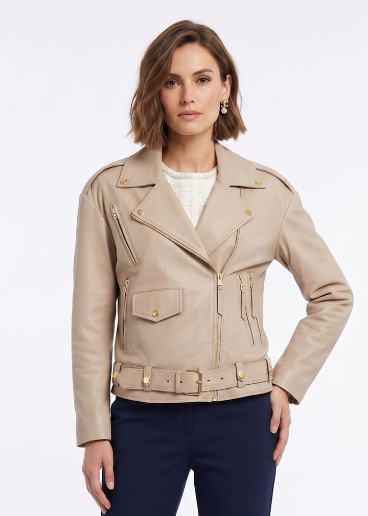 PSAG-19 Damejakke - Lamb Porto Leather - Dame - Off White