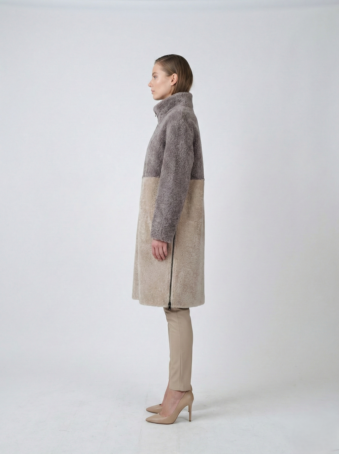 Filuka, 100 cm. - Collar - Curly Lamb - Women - Latte & Dark Beige