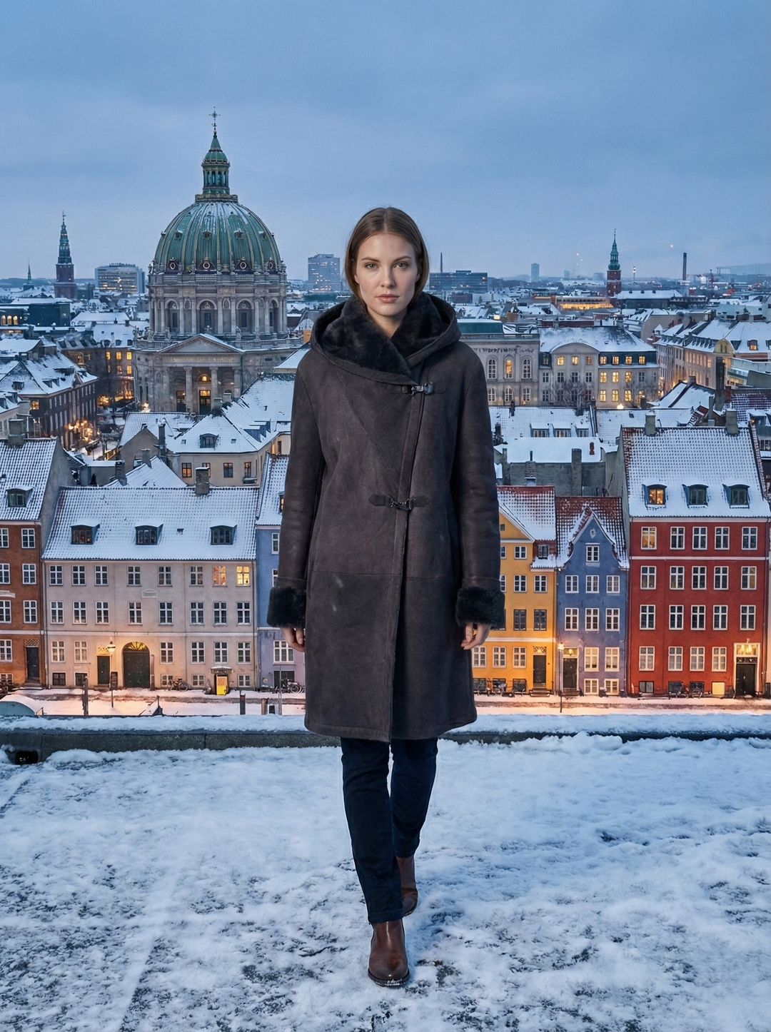 969, 90 cm. - Hood - Suede Lamb - Women - Dark Brown