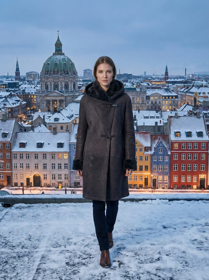 969, 90 cm. - Hood - Suede Lamb - Women - Dark Brown