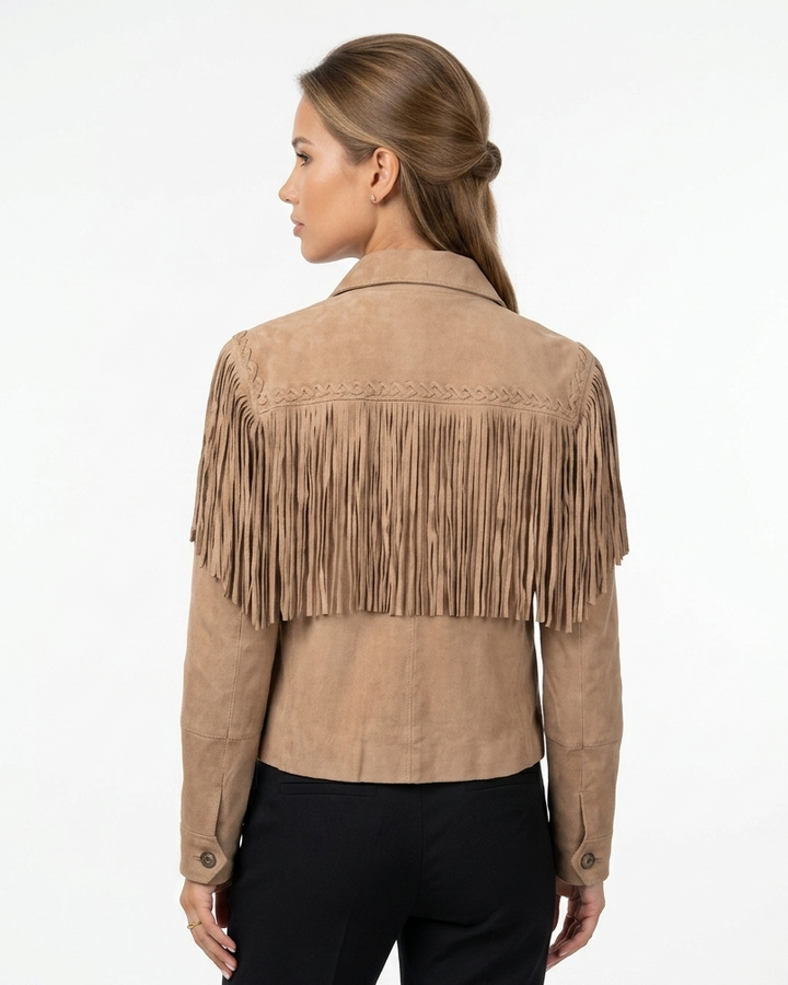 Kristall, 52 cm. - Kragen - Ziegenwildleder - Damen - Taupe