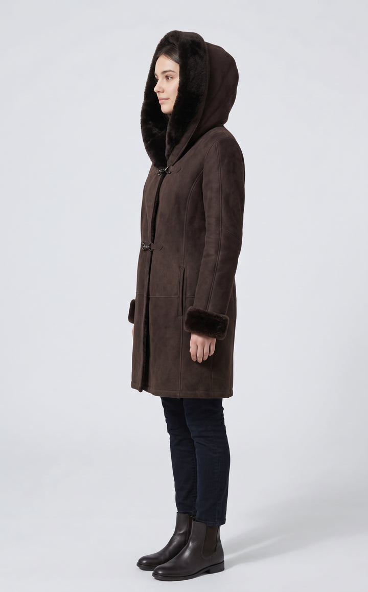 969, 90 cm. - Hette - Semsket lam - Dame - Mørkebrun