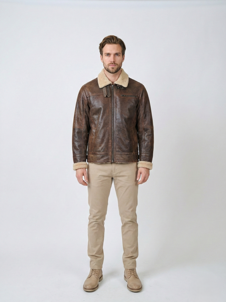 Biggles – Lamm-Tornado-Leder – Herren – Mittelbraun