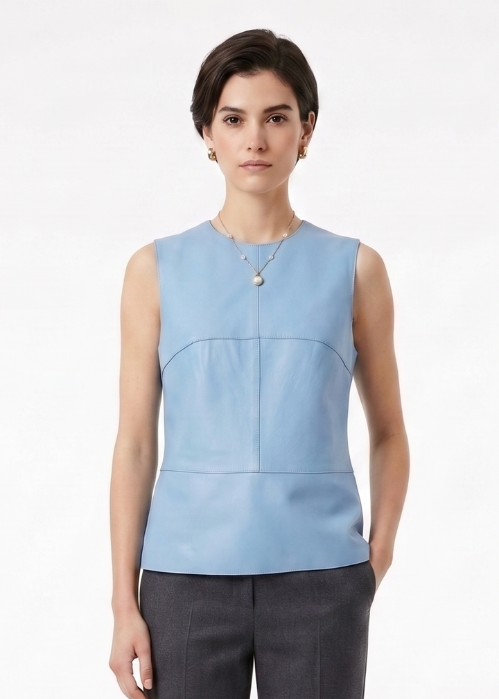 Hope Väst, 59 cm. - Lamb Dior Bonded Leather-Women - Skye Blue
