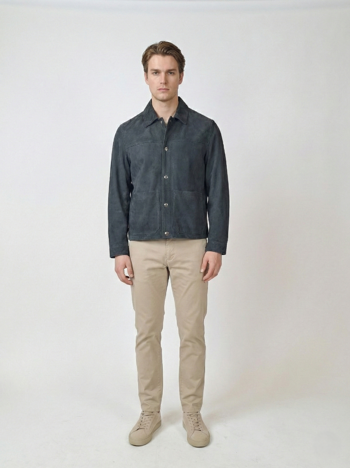 Gundter, 70 cm. - Collar - Goat Suede Leather - Man - Midnight Blue