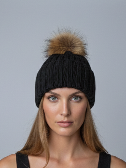 Beanie Hat - Knitted Acrylic - Black