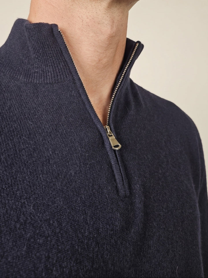 SY-1568-9 Herren-Pullover mit halbem Reißverschluss – 100 % reines Kaschmir – Herren – Dunkelblau