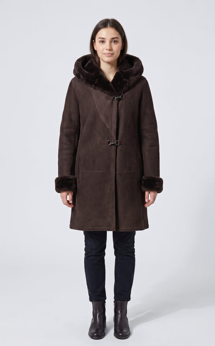 969, 90 cm. - Hette - Semsket lam - Dame - Mørkebrun