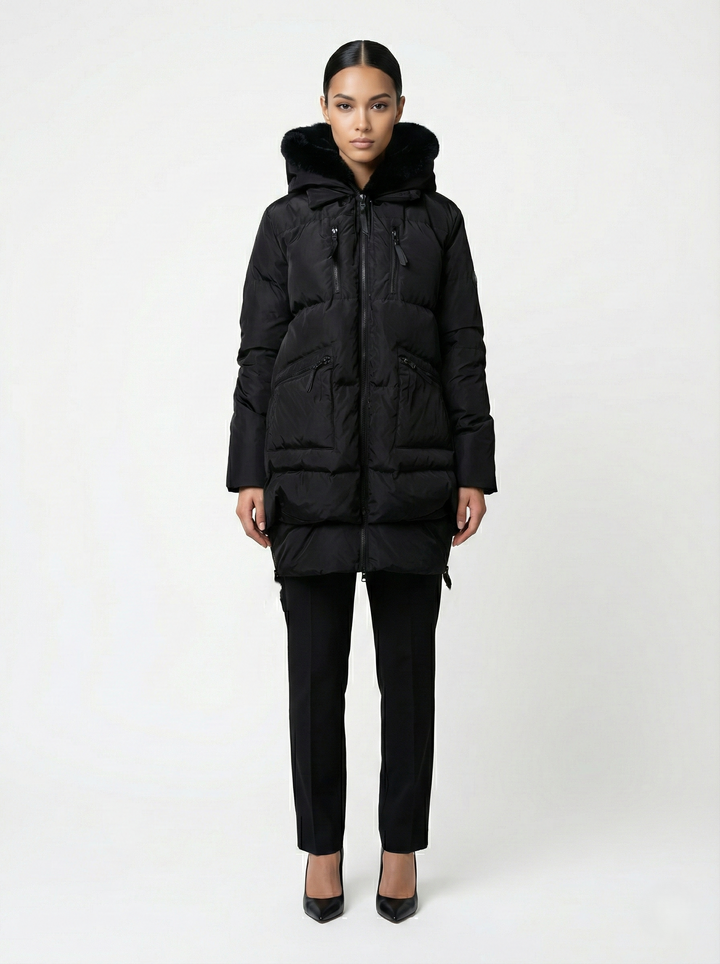 Für immer, 90 cm. - Kapuze - Daunen - Damen - Schwarz