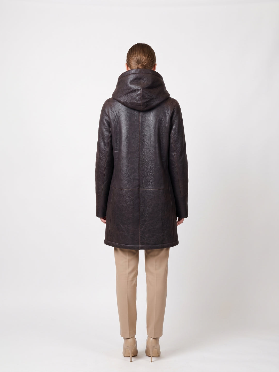 969, 90 cm. - Hætte - Nappa Lamb Crack - Damer - Brun / Lamme Pels - Levinsky - Kvinde